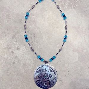 Silver beaded necklace with pendant